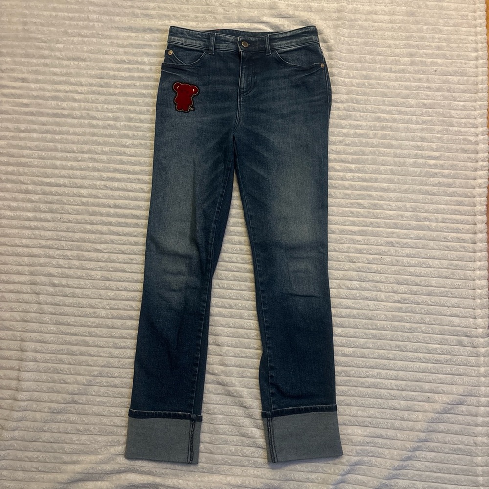Emporio Armani Dark Blue Women's Straight-Leg Jeans with Cuffed Hem
